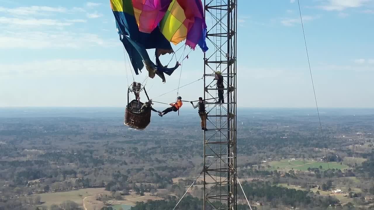 RAW DRONE VIDEO: New Angle of Hot Air Balloon Rescue at Gregg County Tower