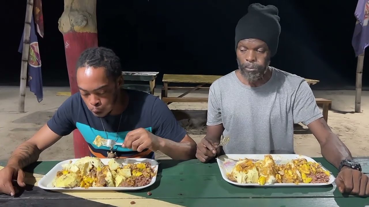 Dumpling man vs Rasta champ 3 breadfruit 1 dozen 2 jack mackerel rice&peas with curry chicken