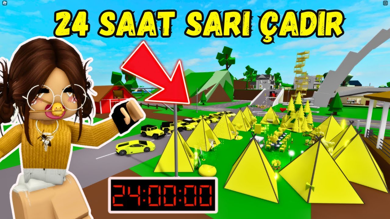 BROOKHAVEN'DA 24 SAAT SARI ÇADIRDA KALDIK😊AYŞEM ECE ARI💥ARIGİLLER🐝ROBLOX BROOKHAVEN🏡RP