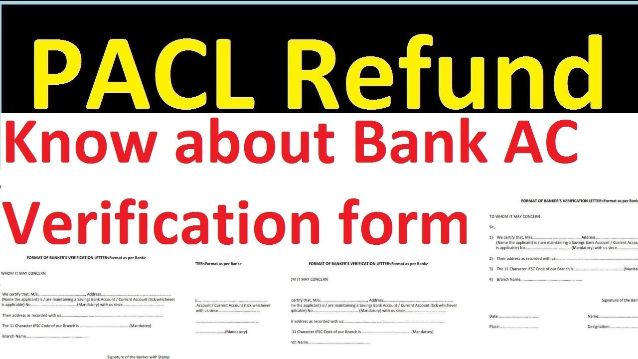 Pacl Refund form| Format for Bank Detail Verification | pacl refund news
