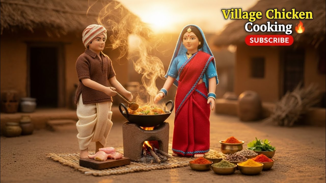 Village mutton chicken cooking