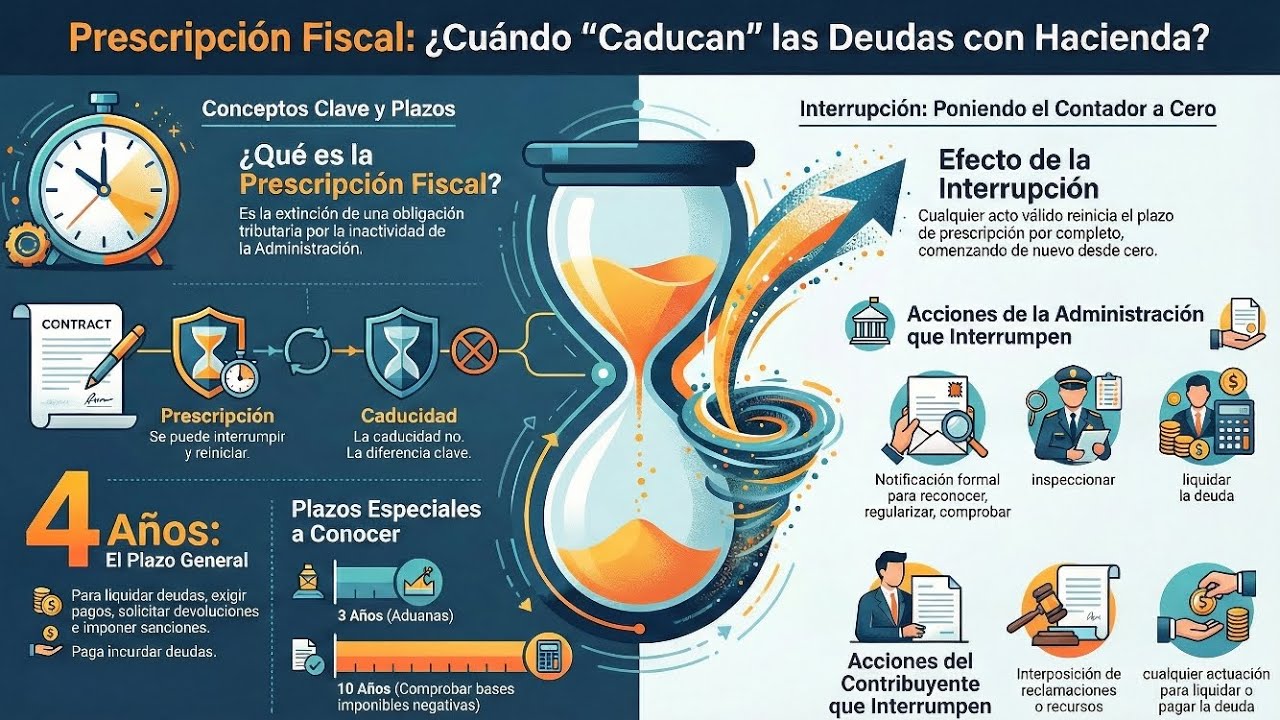 Prescripción tributaria en España EXPLICADA FÁCIL | Artículos 66 a 69 LGT (con ejemplos)
