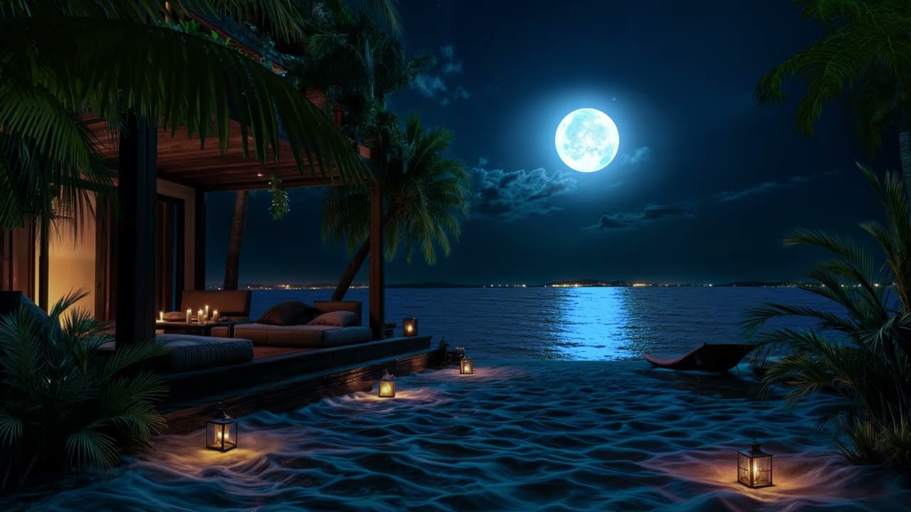 Ocean Waves at Night with Campfire 🔥 Beach Ambience for Deep Sleep | 5 Hours
