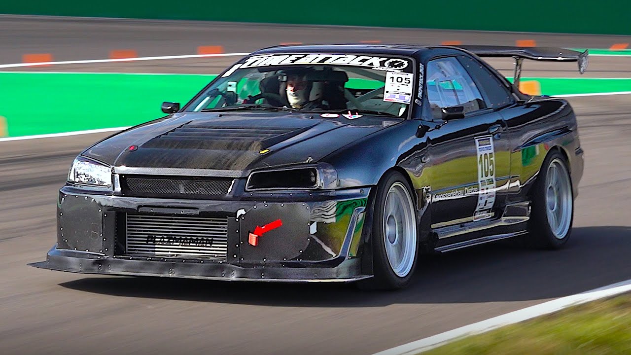 Onboard a Nissan Skyline R34 Time Attack build at Lausitzring EuroSpeedway | 1200kg/450hp RB sounds!