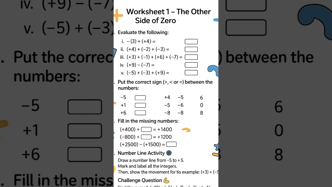 Wanna a worksheet for class 6 the other side of zero #maths #worksheets #motivation #worksheets like