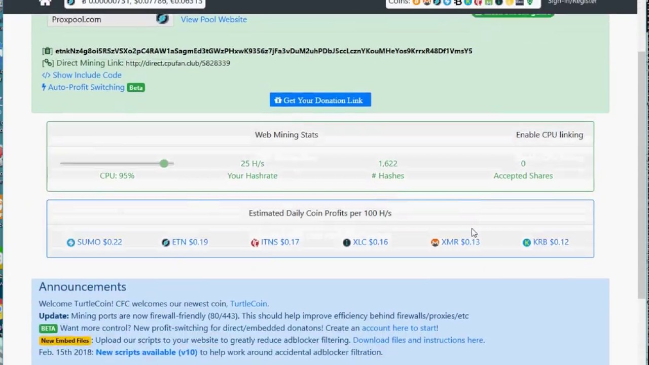 Electroneum (ETN) CPU mining using WEBSITE