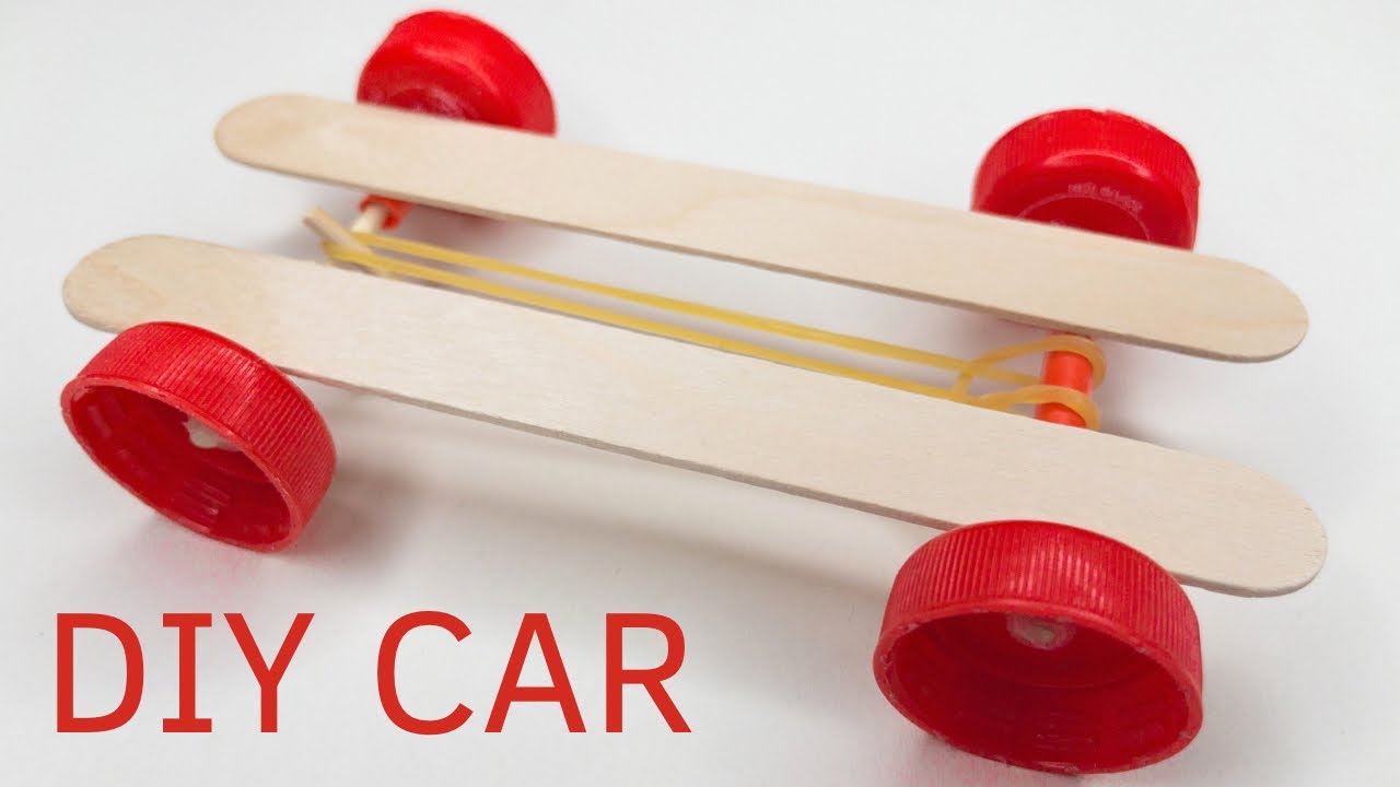 How to Make a Mini Rubber Band Car / Simple Science Project Idea / DIY Toy Car at Home