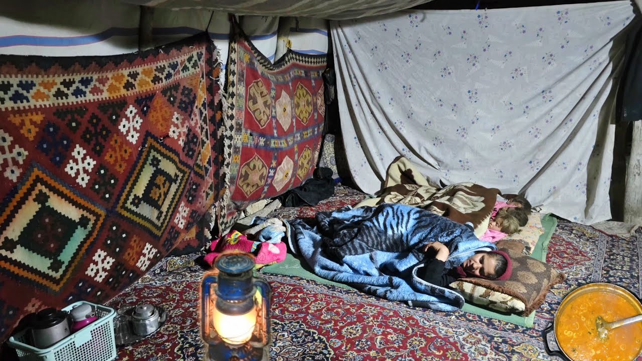 🔥Nomadic Life Iran|Traditional Cooking Washing Sheep Troughs Cold Night in a Mountain Shelter❄️
