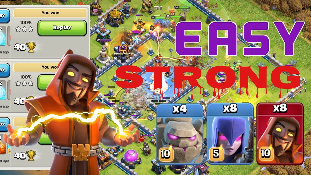 Easyest Th13 Strategy? Th13 Golem Witch Super Wizard Attack Legend League Attacks! Clash of Clans