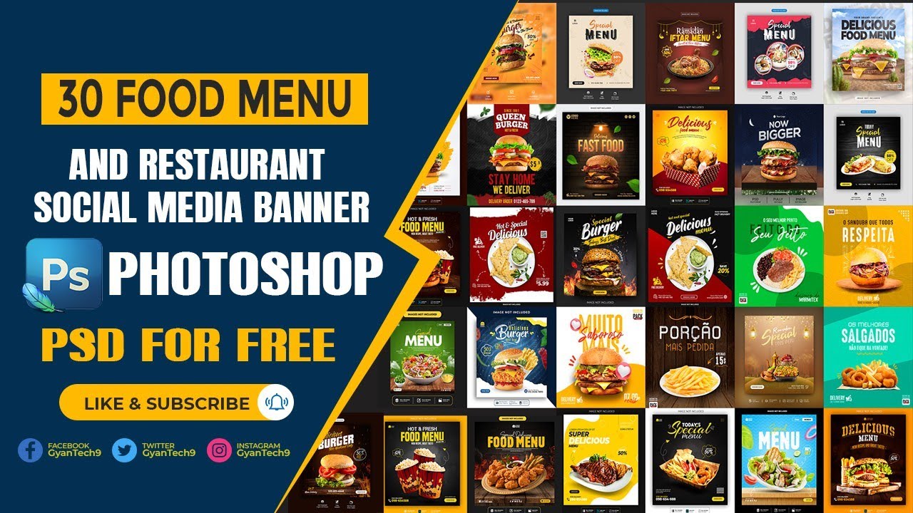 30 Food Menu And Restaurant Social Media Banner In Photoshop PSD File | Tutorial