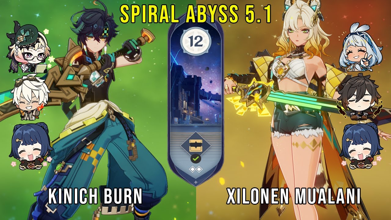 C0 Kinich Burn and C0 Xilonen Mualani Vape | Genshin Impact Abyss 5.1 Floor 12 9 Stars
