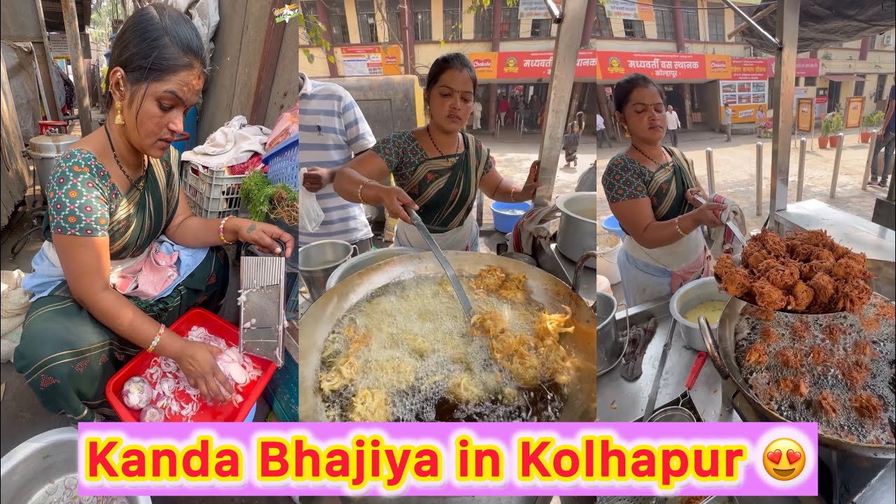 Kolhapuri Aunty selling Famous Kanda Bhajiya 😍🔥 Bulk Making Process of Crispy Onion Pakoda/Fritters🔥