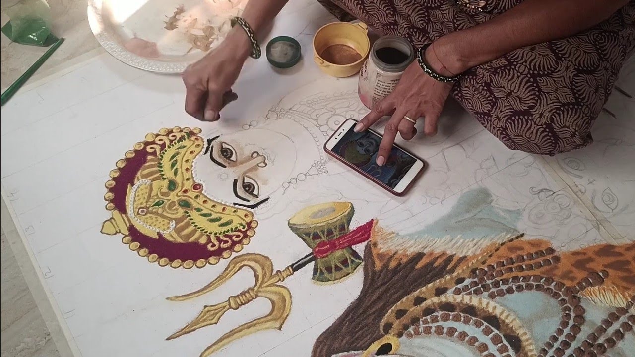Navratri special rangoli: Shiv Parvati & Lord Ganesha