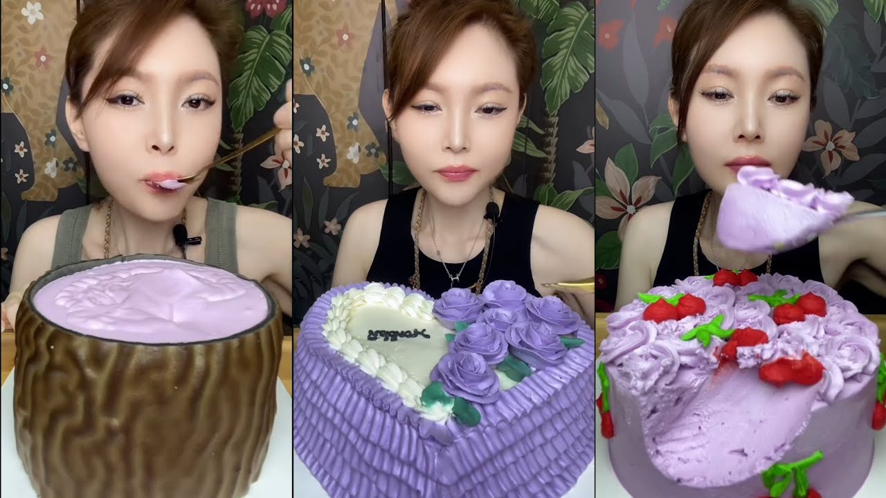 ASMR MUKBANG PURPLE HEART CAKE & SWEET DESSERTS | SOFT CREAM CAKE EATING SOUNDS (NO TALKING)