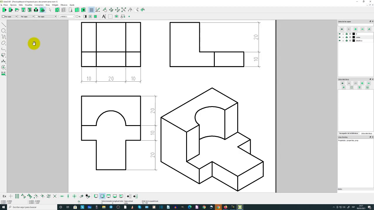 Librecad. Tutorial inicial. Presentar un dibujo técnico para sacar una nota de diez.