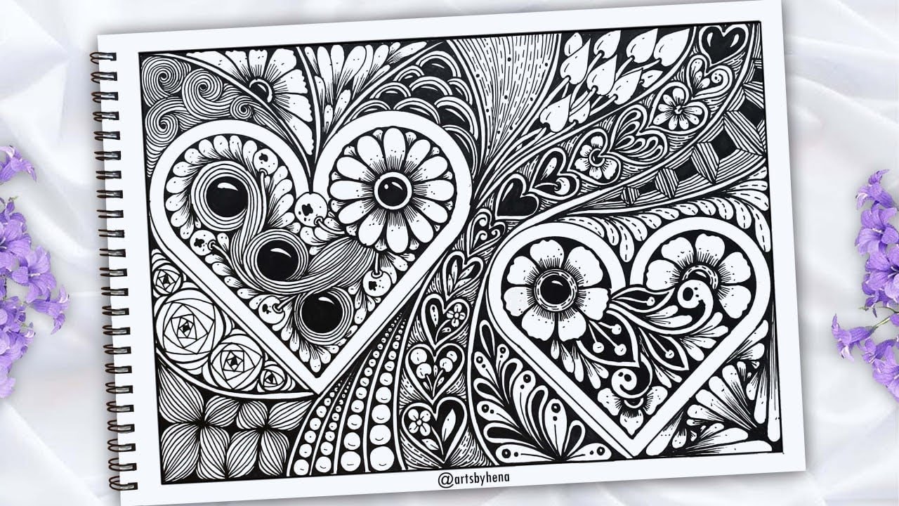 Valentine Zentangle Art || How To Heart Zentangle For Beginners