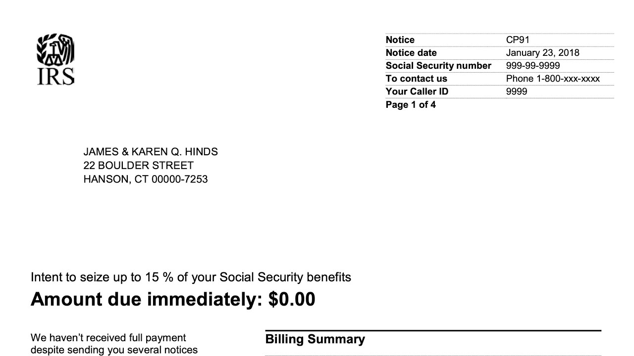 How to Understand your CP91 Notice (IRS intends to seize up to 15% of your Social Security benefits)