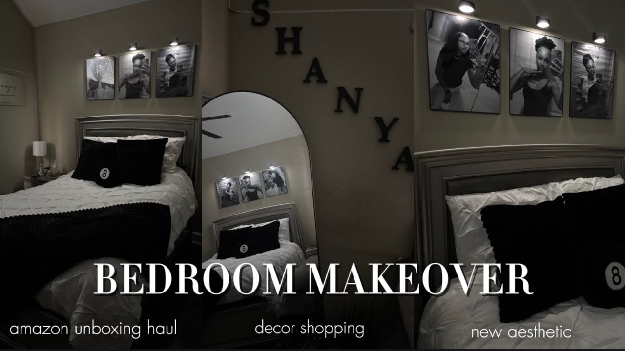 AESTHETIC ROOM MAKEOVER + ROOM TOUR 🖤🤍 || amazon unboxing haul, decor shopping & new aesthetic ||