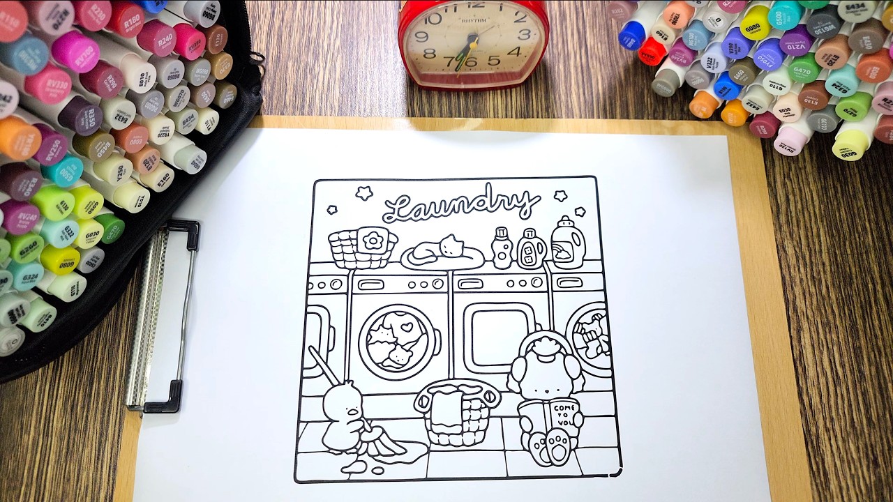 ASMR Coloring for Relaxation | Cozy Laundery Room Coloring Page