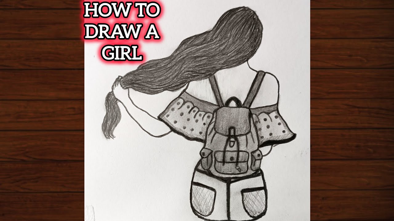 How to Draw a Girl with Backpack and Flowing Hair from Back – Pencil Sketch Tutorial