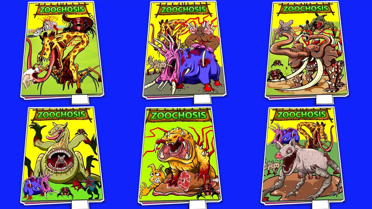 All ZOOCHOSIS Monster Animals 🦒🦛🐷🦘🐘🦁Game Book（+ Giraffe, Hippopotamuses, Pig Squishy）DIY 동물원