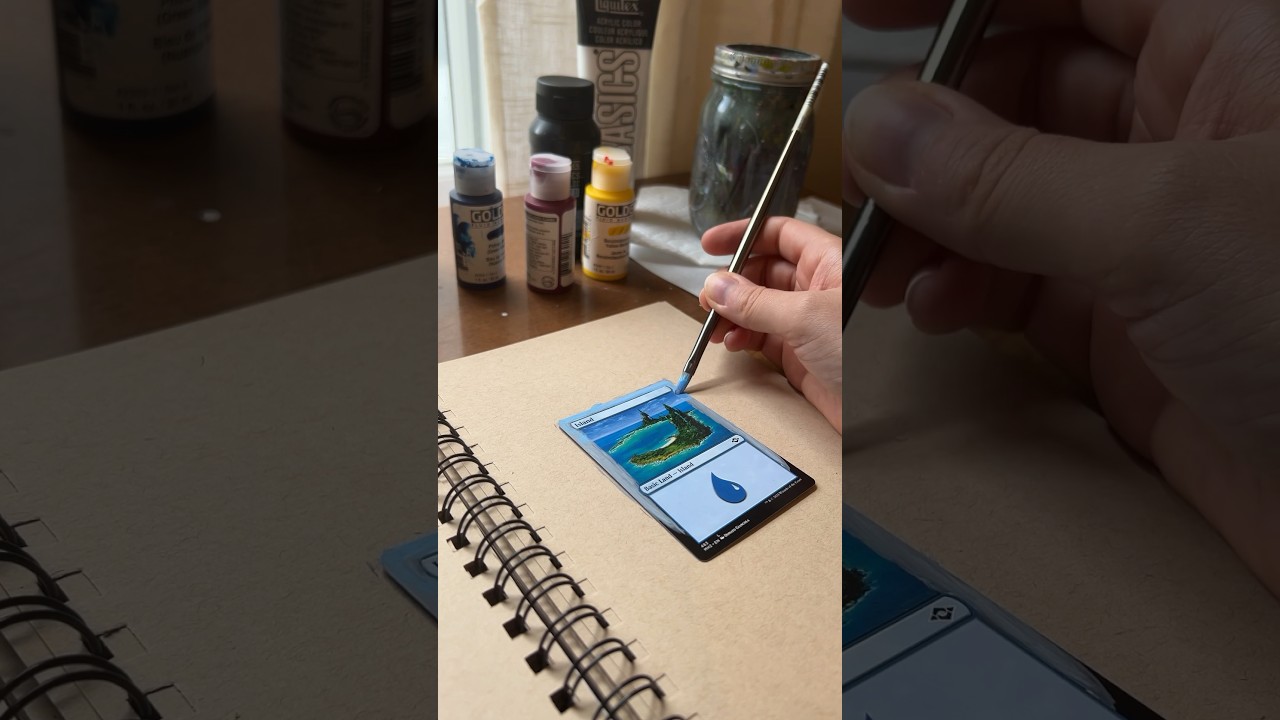 Painting on a Magic the Gathering card! How to alter a trading card - basic land #shorts
