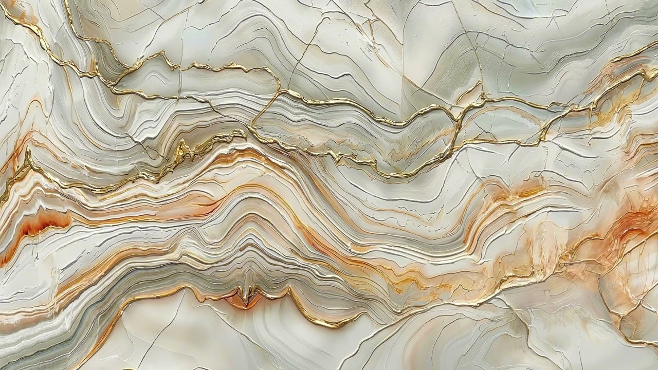 Textured Abstract Art 4K | Neutral Beige & Gold Marble | 3 Hour Screensaver