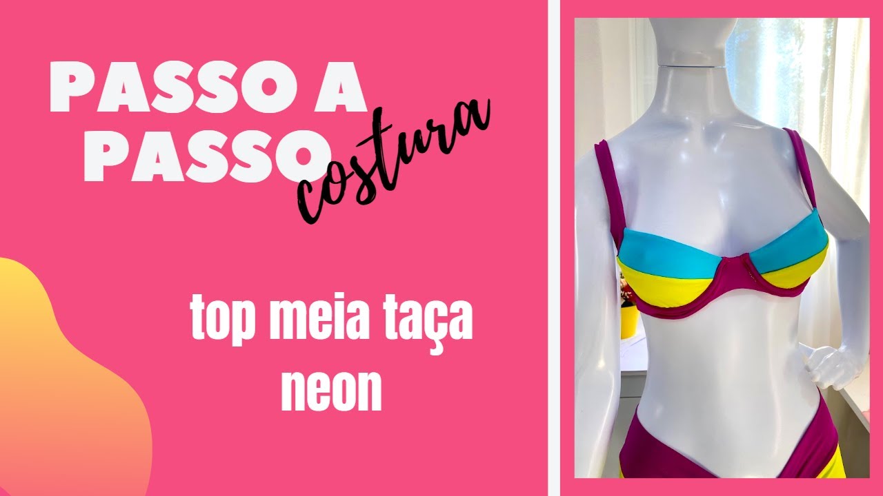 Passo a passo costura | Bikini top meia taça com alça larga | #caamemoldes