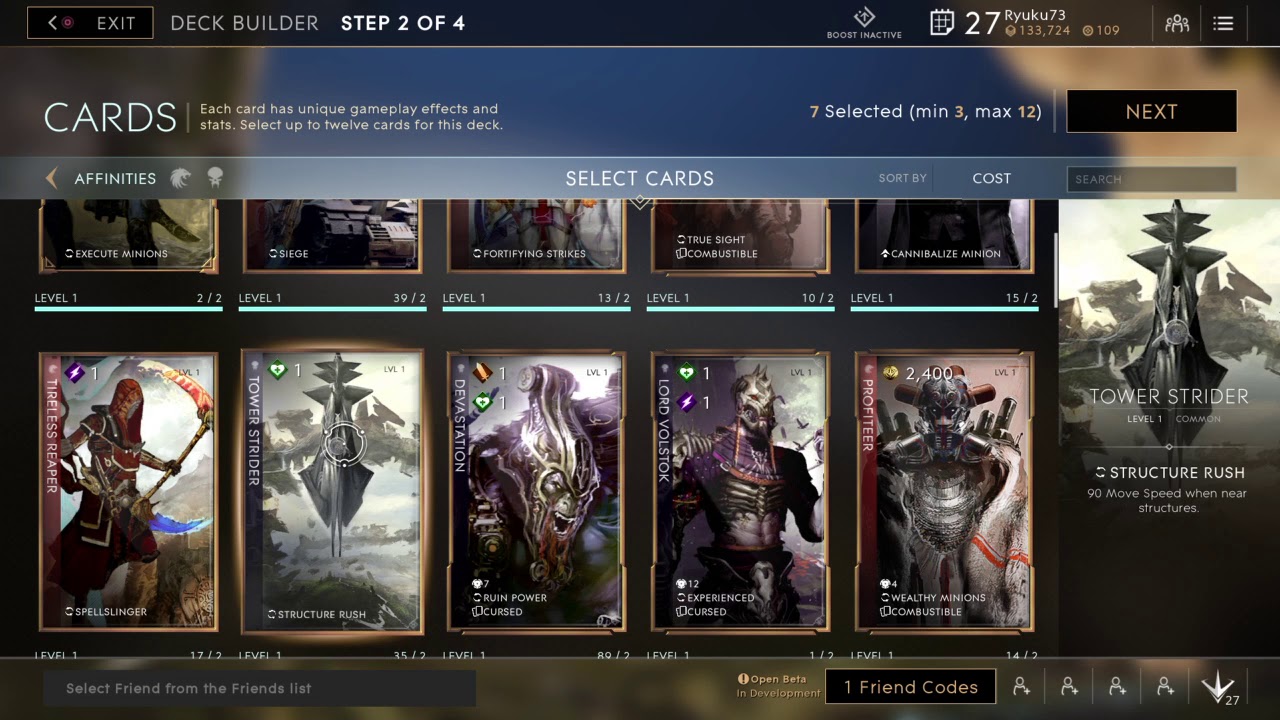 Paragon update card and gem system