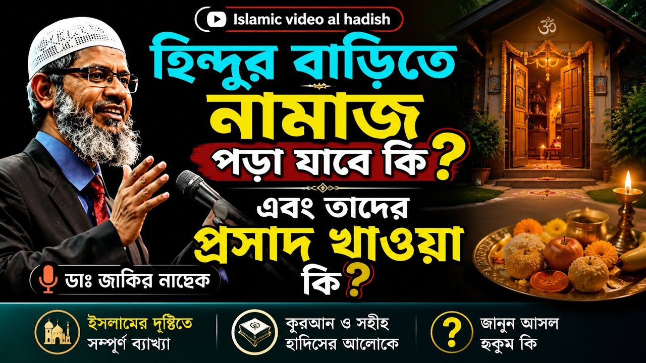 হিন্দুর বাড়িতে নামাজ পড়া যাবে কি এবং তাদের প্রসাদ খাওয়া কি জাকির নায়েক|islamic video al hadish