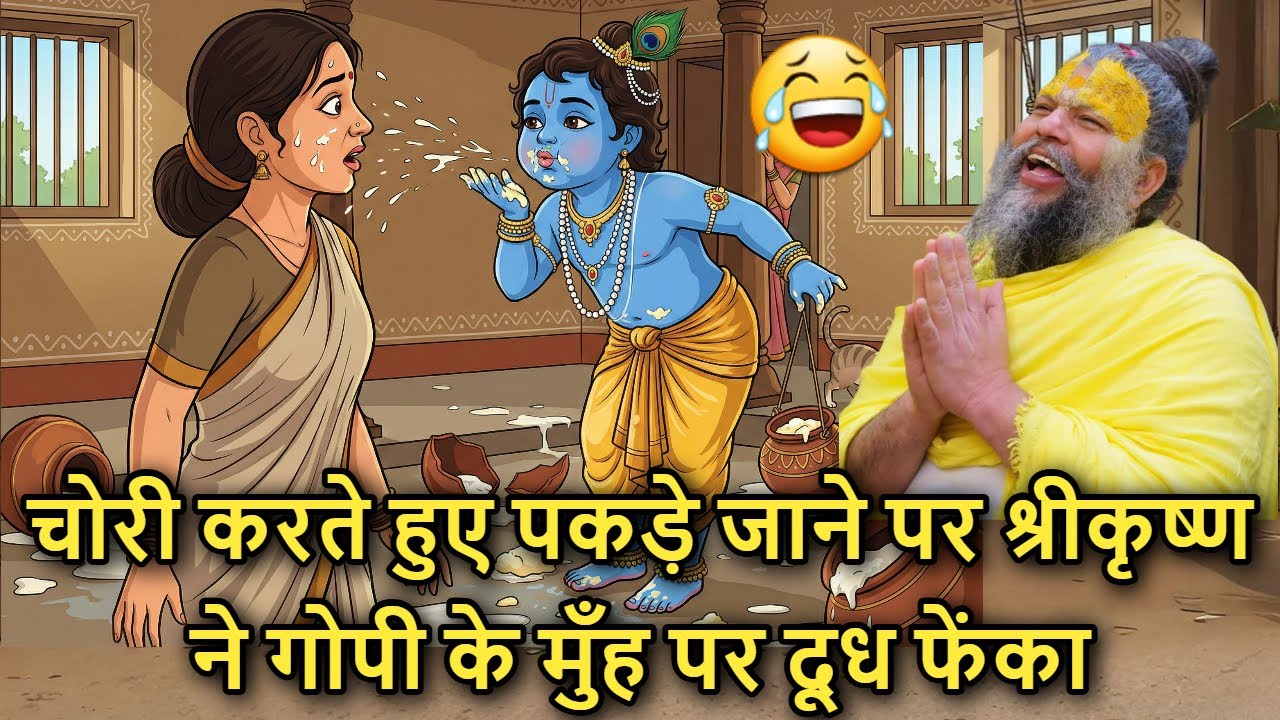 😂💦 Chori Karte Hue Pakde Jaane Par 🐚 Shri Krishna Ne Gopi Ke Muh Par 🥛 Phenkaa Doodh!
