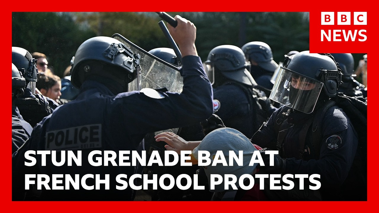 Stun grenades banned in French student protests after teenager's hand blown off | BBC News