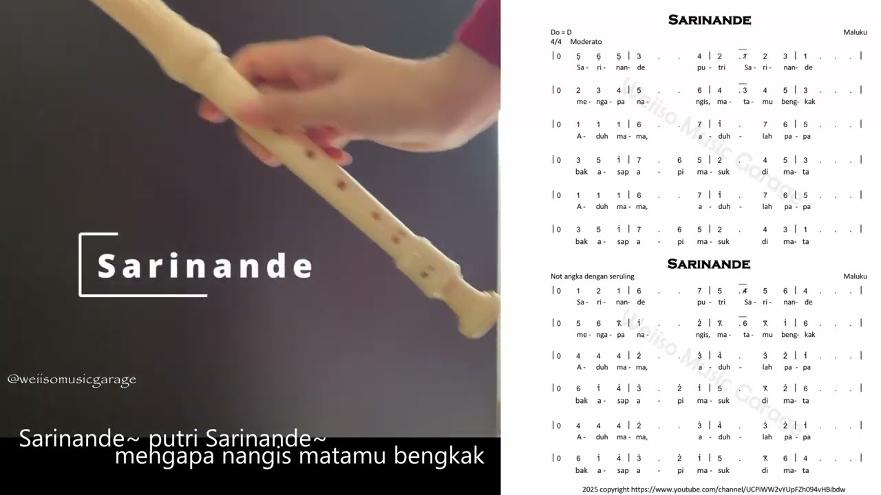 Lagu 'SARINANDE' dengan Recorder, Lagu Daerah dari Maluku - Not Angka dengan Recorder