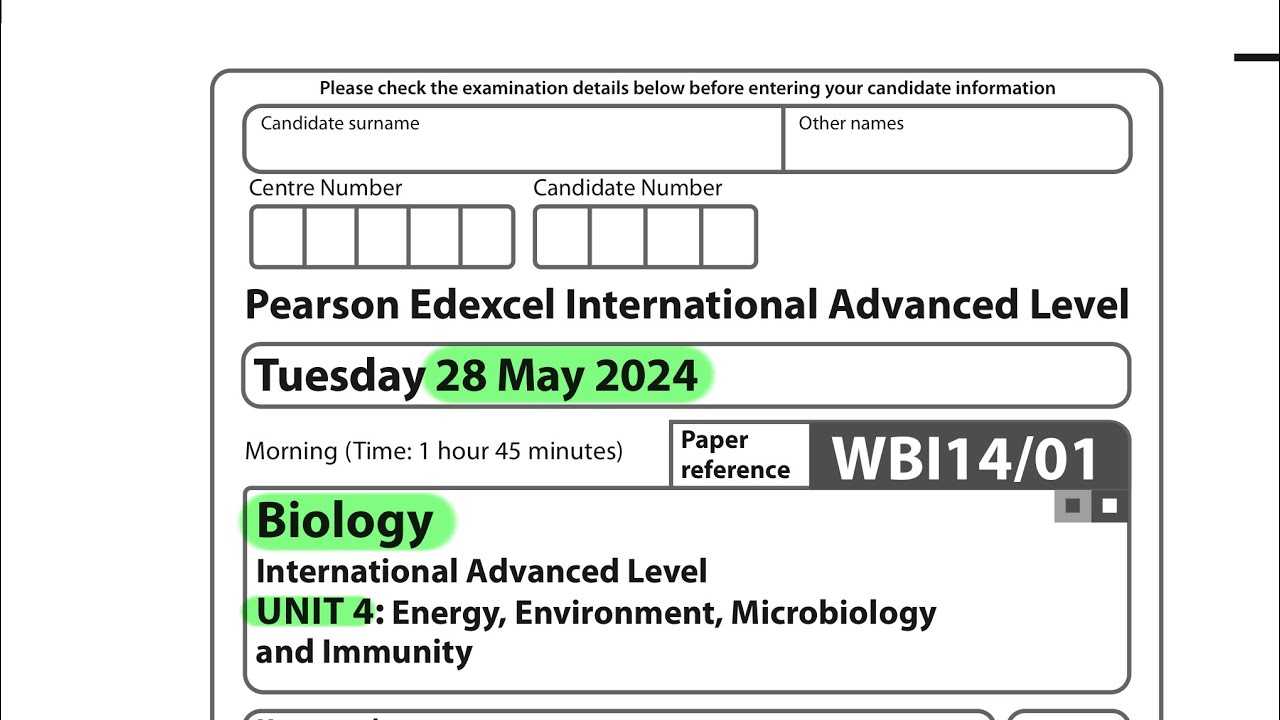 A level | Biology | Unit 4 | May 2024 | Pearson Edexcel |