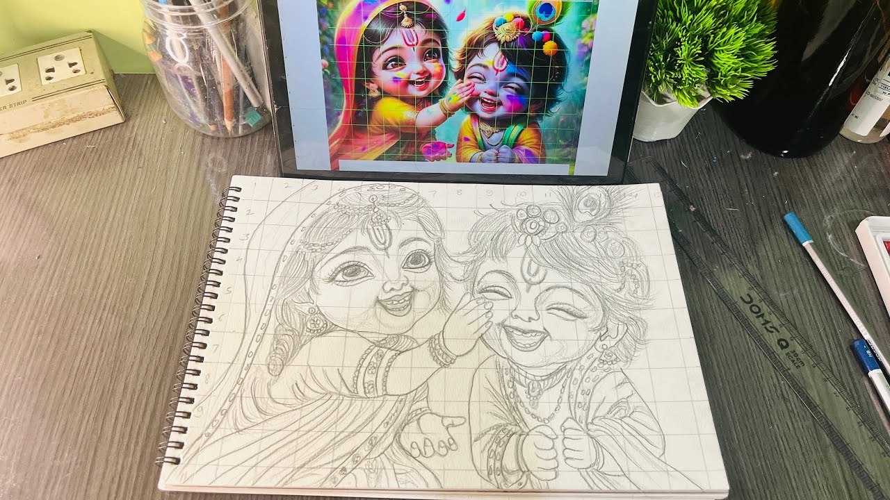 How to draw Holi special art step by step 🥰#viralvideo #youtubevideo #lord #krishna #radha #viral