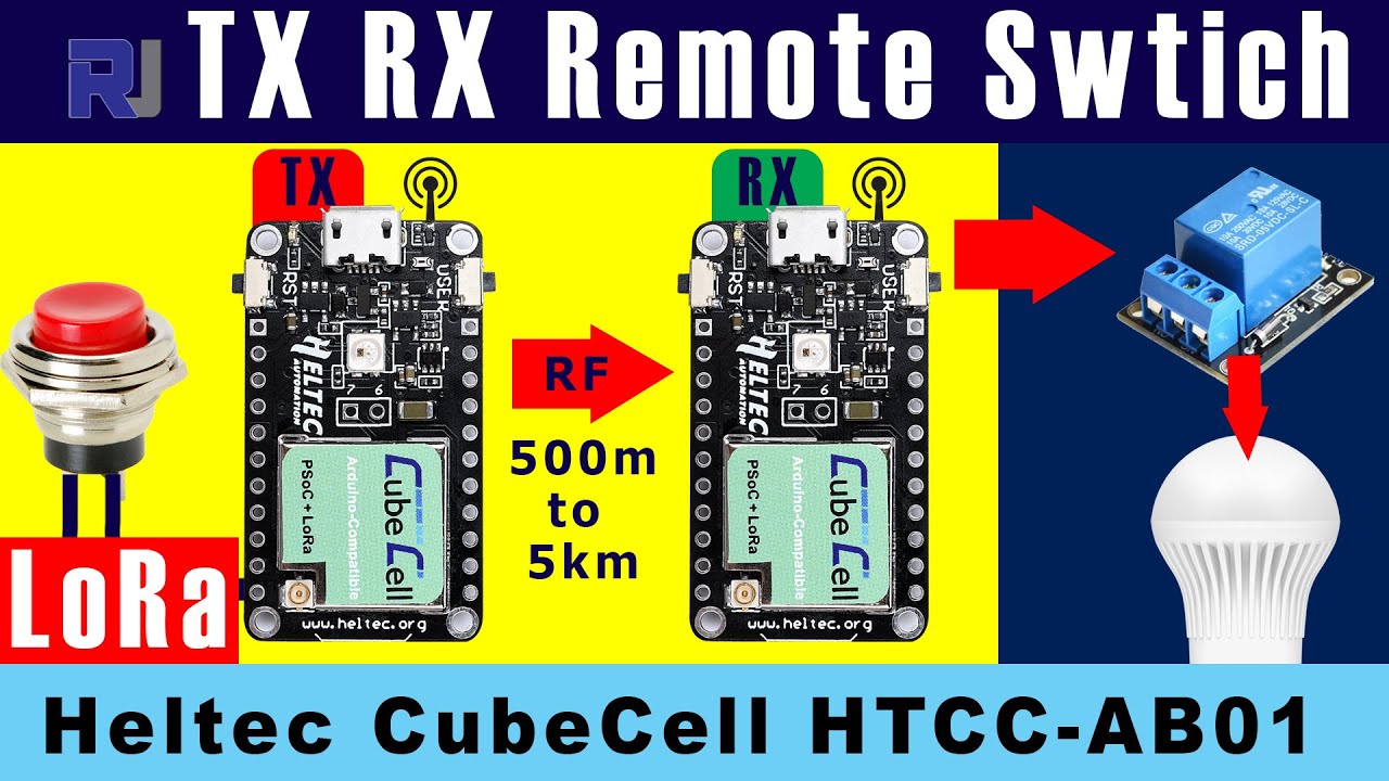 Using two Heltec CubeCell LoRa ESP32 Boards HTCC-AB01 as remote switch as TX and RX