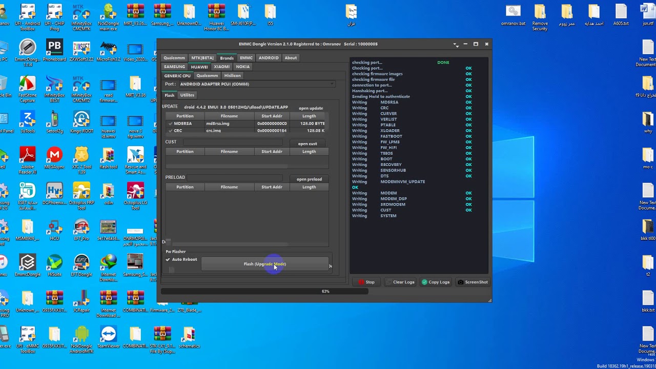 How to flash huawei Mate7 MT7-L09( PCUI mode )with Emmc dongle