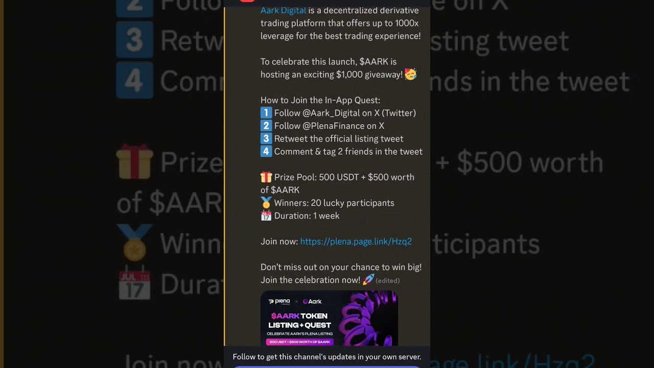 AARK listing on Plena Wallet | 1000$ giveaway in Quest of Plena Finance | Grab 1000$ now