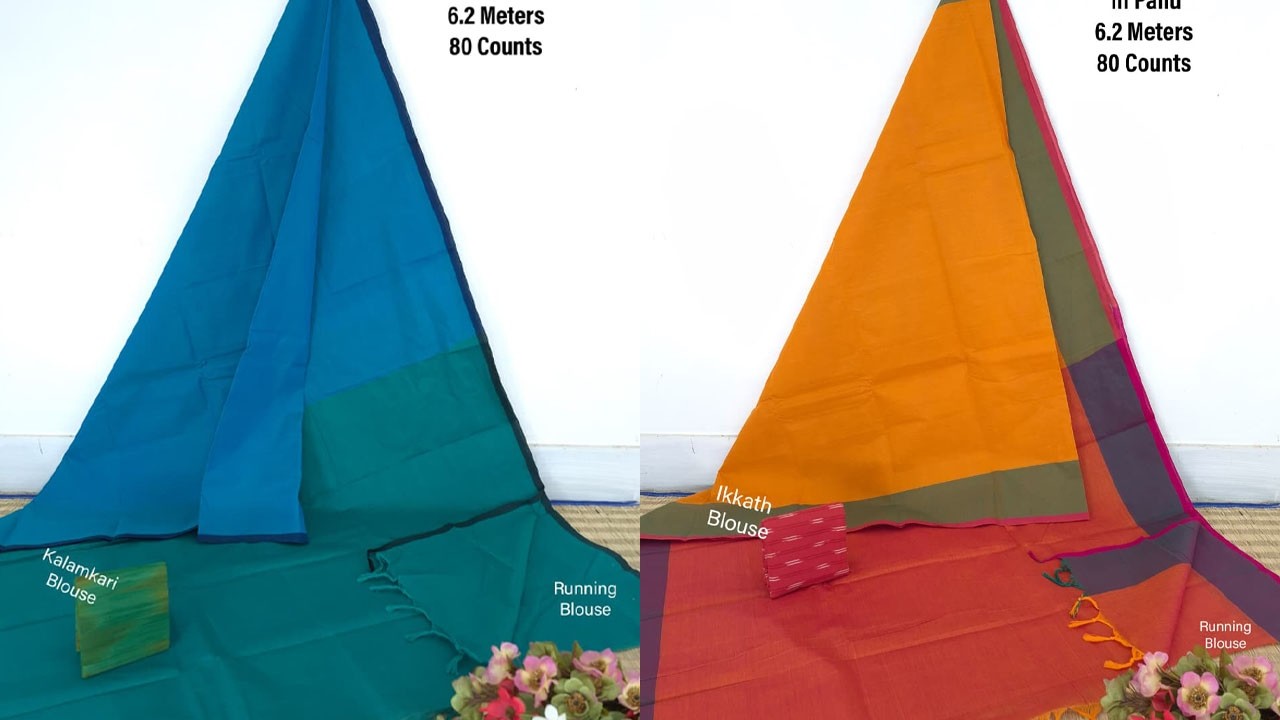 🌟 TikTok COLLECTIONS 🌟PURE 80 COUNT CHETTINAD COTTON SAREES💃 Saree with Contrast Running Blouse