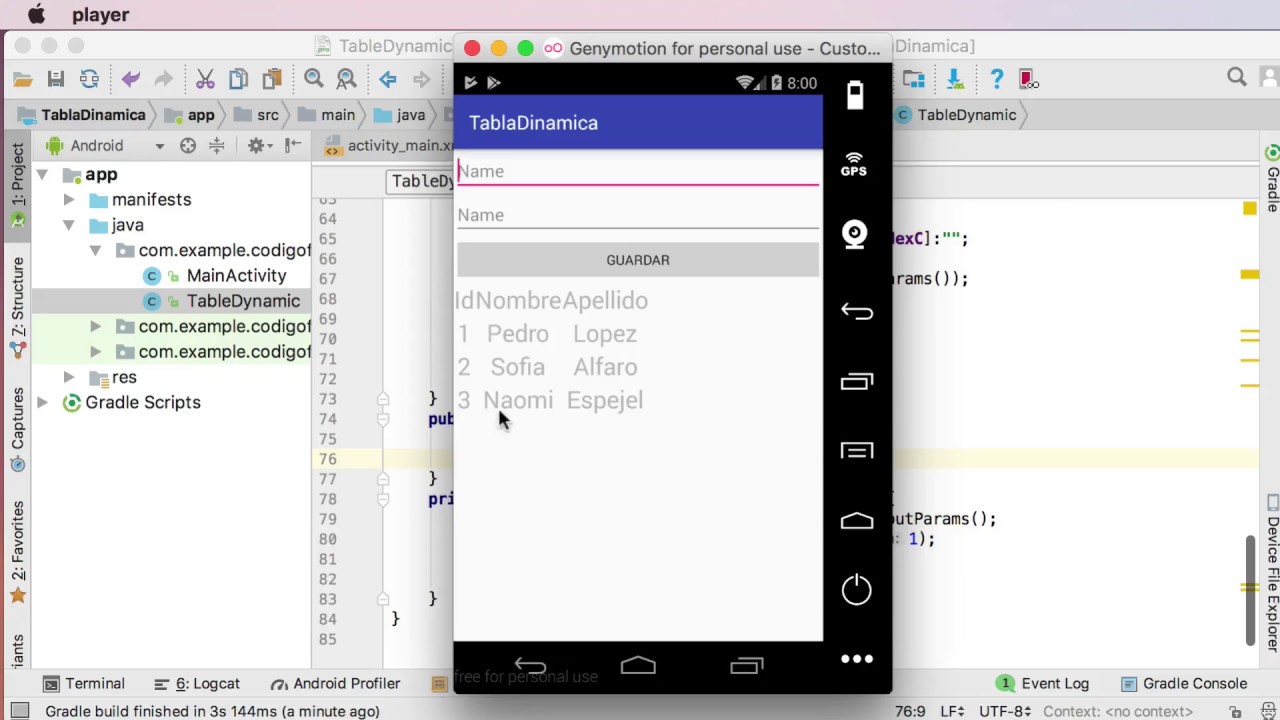 Tabla Dinámica Android - Bytes