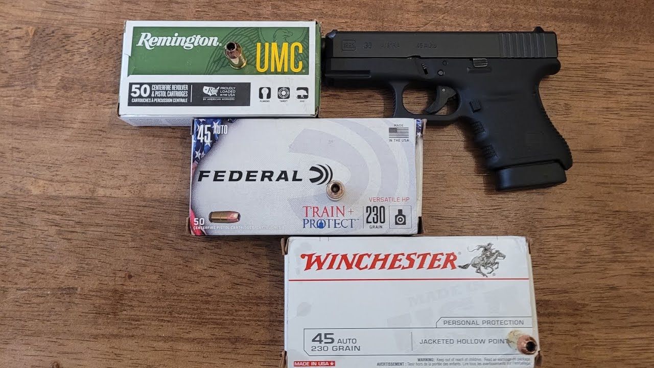 45 acp JHPs for defense.  UMC, Federal Train + Protect, Winchester white box. ( Long version)
