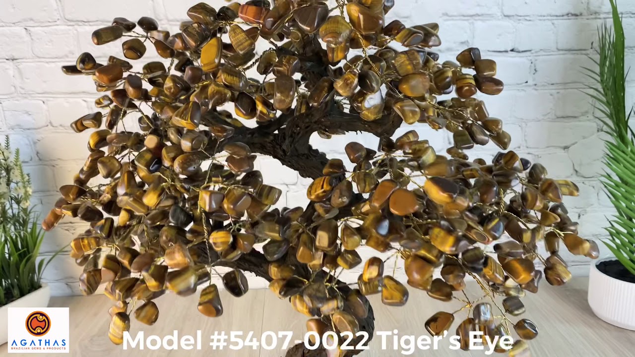 Large Handmade Gemstone Tree, Tiger's Eye, 144 branches and 720 gems (5407-0022) by agathasgems.com