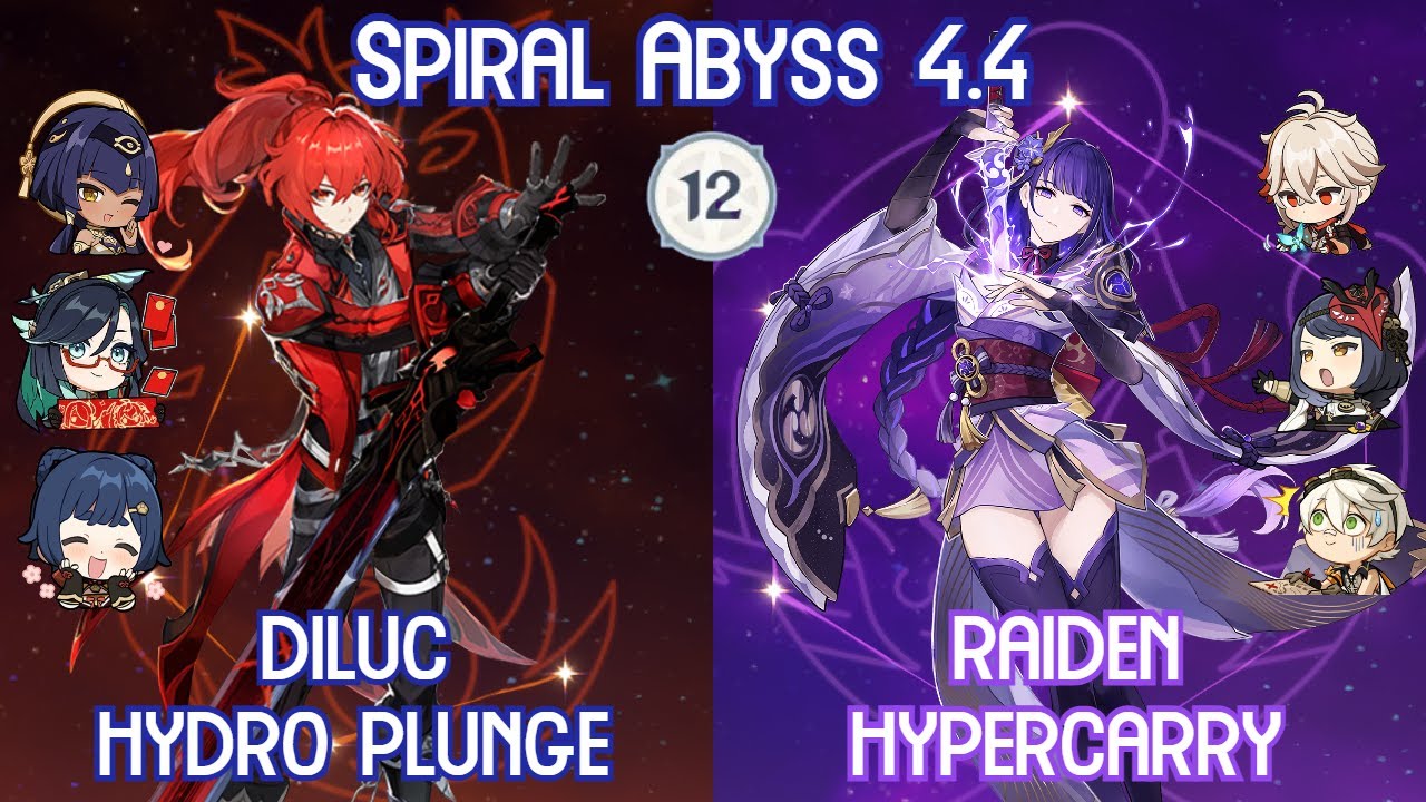 C0 Hydro Diluc & C0 Raiden Hypercarry - Spiral Abyss 4.4 Floor 12 Full Star Clear