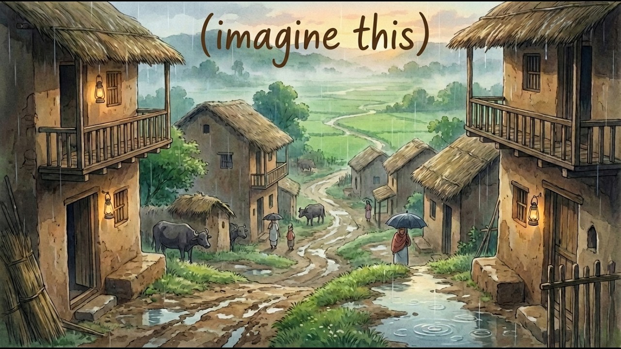 What if Life Felt Like a Ghibli movie? Ghibli inspired village countryside rainy day