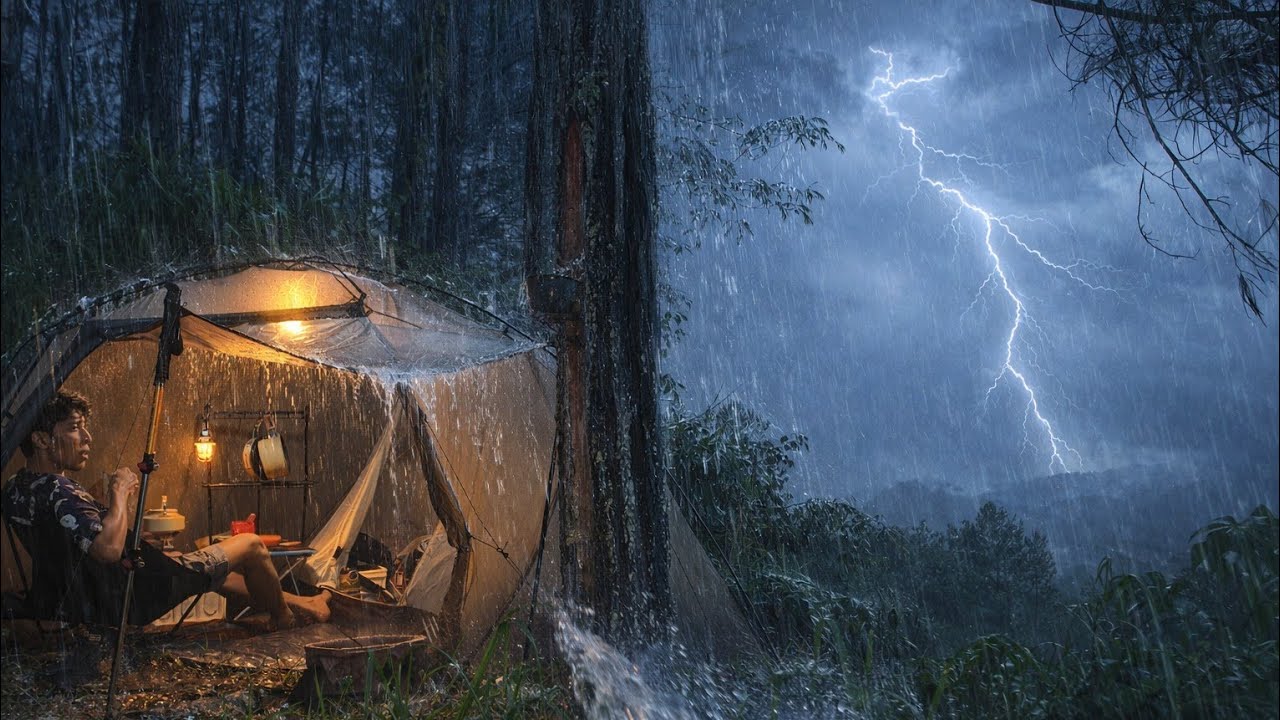 STAY RELAXED EVEN WIND RAIN AND LIGHTNING ‼️CAMPING IN HEAVY RAIN ⛈️