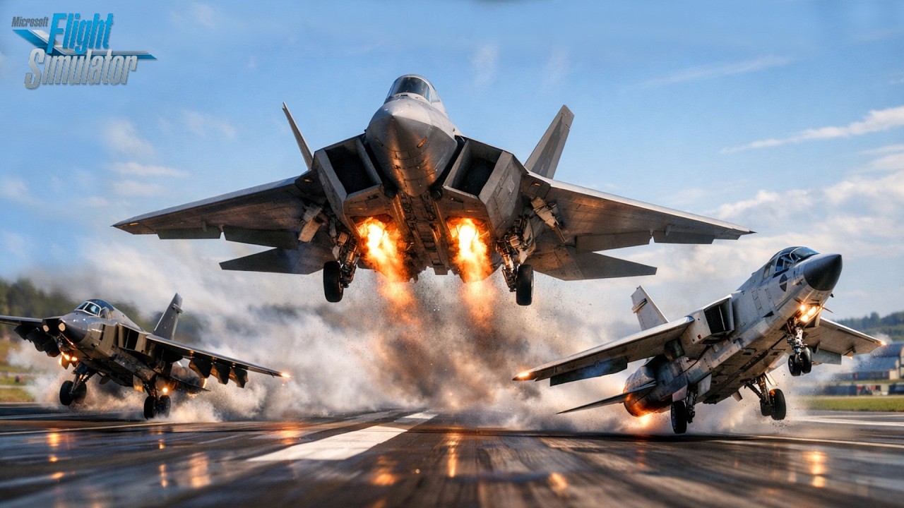 Epic Fighter Jet Takeoffs in MSFS 2020 | Jaguar, B-2 Spirit, Su-27, Vought F-8 & F-22 Raptor