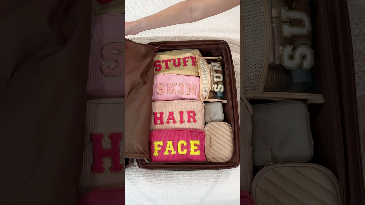 pack my toiletries with me!✈️☁️🤍 #packing #packwithme #asmr #travel #packingtips #suitcase #pack