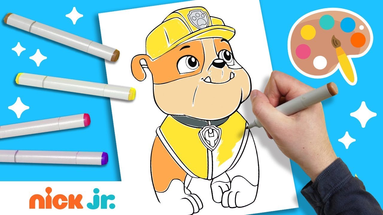 How to Color in Rubble from PAW Patrol 🐶 Coloring Pages 🖍| Stay Home #WithMe | Nick Jr.