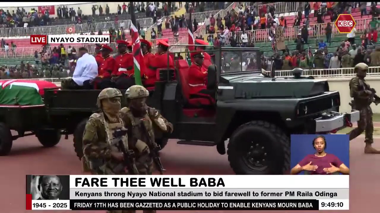 Raila Odinga's body arrives at Nyayo Stadium, makes lap of honor as thousands pay last respects