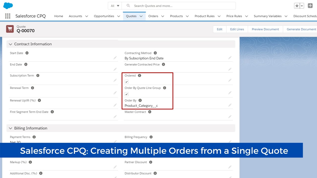 Salesforce CPQ Creating Multiple Orders from a Single Quote